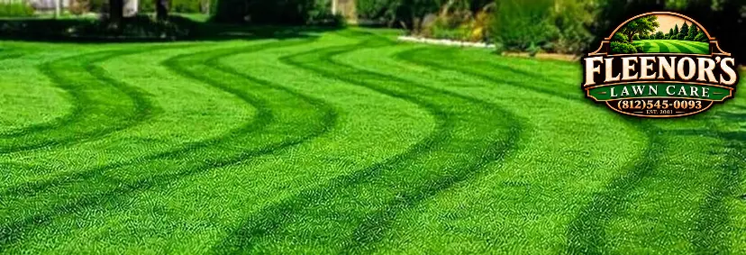Close view of curved alternating stripes in a lush green lawn
